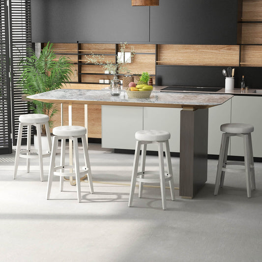 Swivel Bar Stool Set of 2 with Footrest Retro-White-76 cm