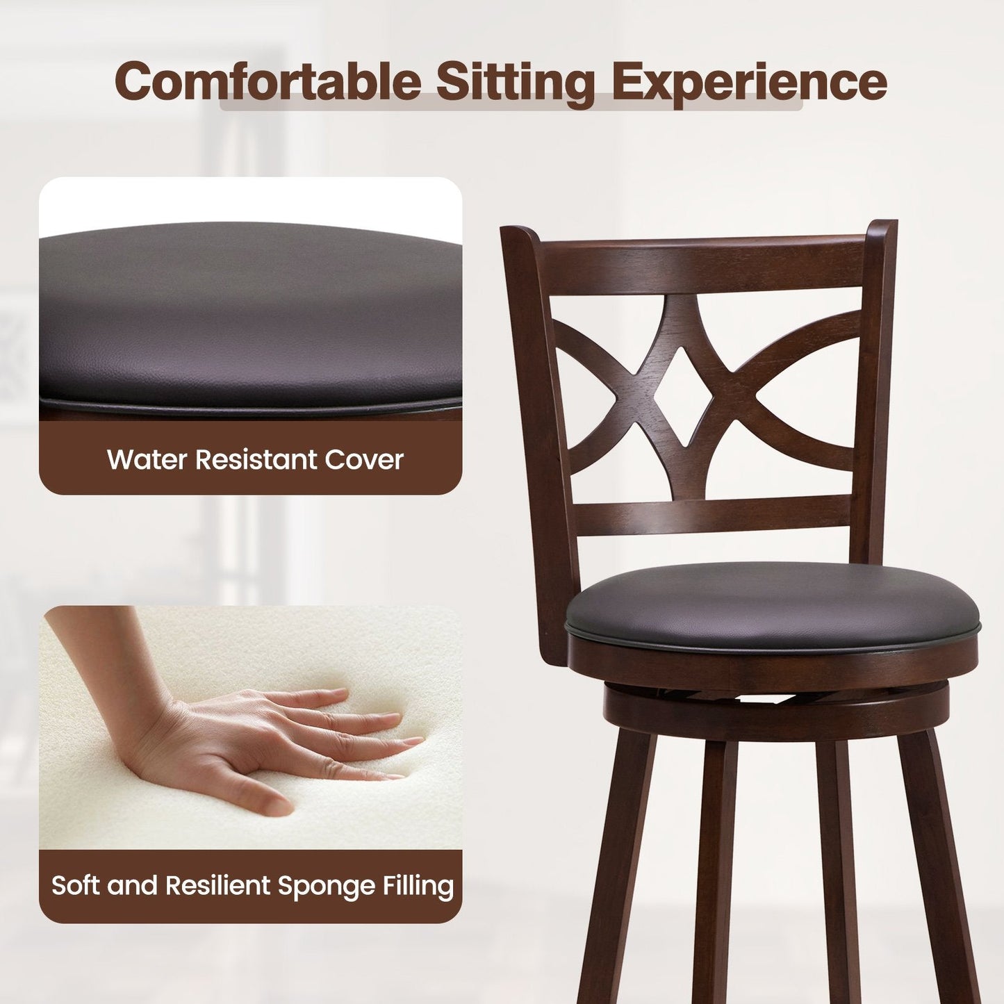 61/74 cm Swivel Counter Height Bar Stools with Backrest and Footrest-61 cm