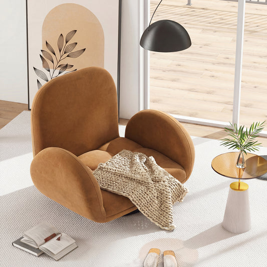 Swivel Floor Chair with Adjustable Backrest and Armrests-Coffee