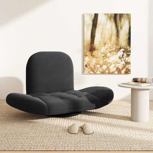 Swivel Floor Chair with Adjustable Backrest and Armrests-Black