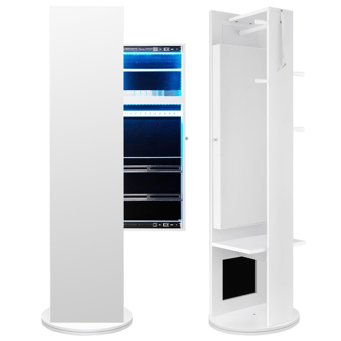 Swivel Jewelry Cabinet with Full-Length Mirror Cosmetics Storage-White