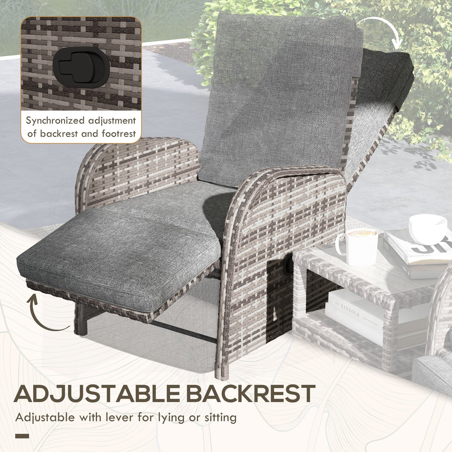 Outsunny 2 Seater Patio Rattan Wicker Chaise Lounge Sofa Set w/ Cushion for Patio Yard Porch