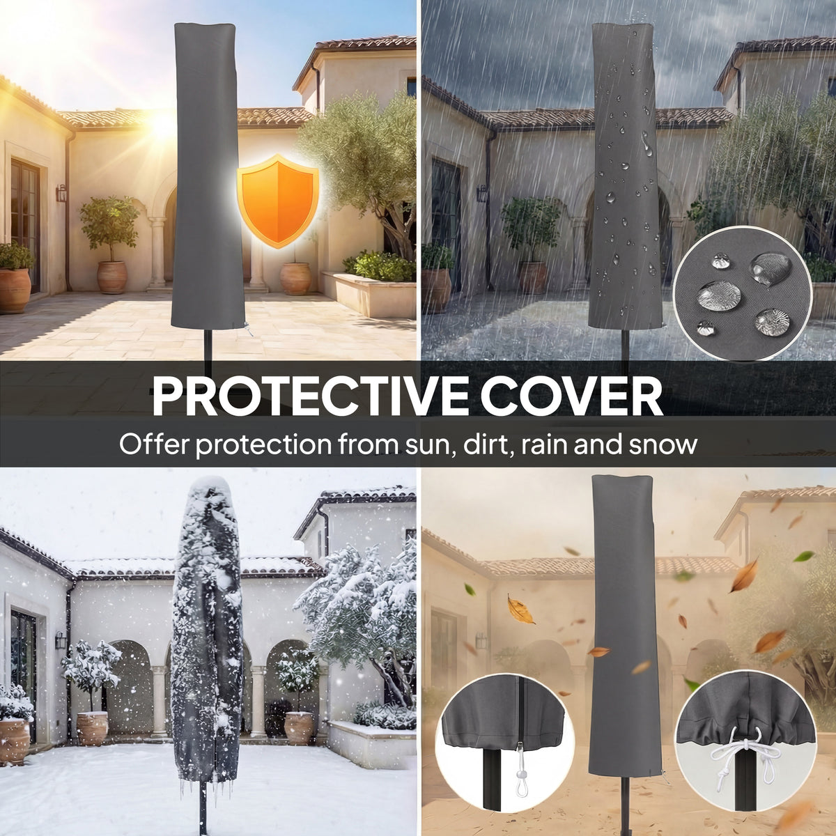 Outsunny 3 m Cantilever Parasol with Protective Cover and Wind Ropes, Banana Parasol with Crank Handle, Khaki
