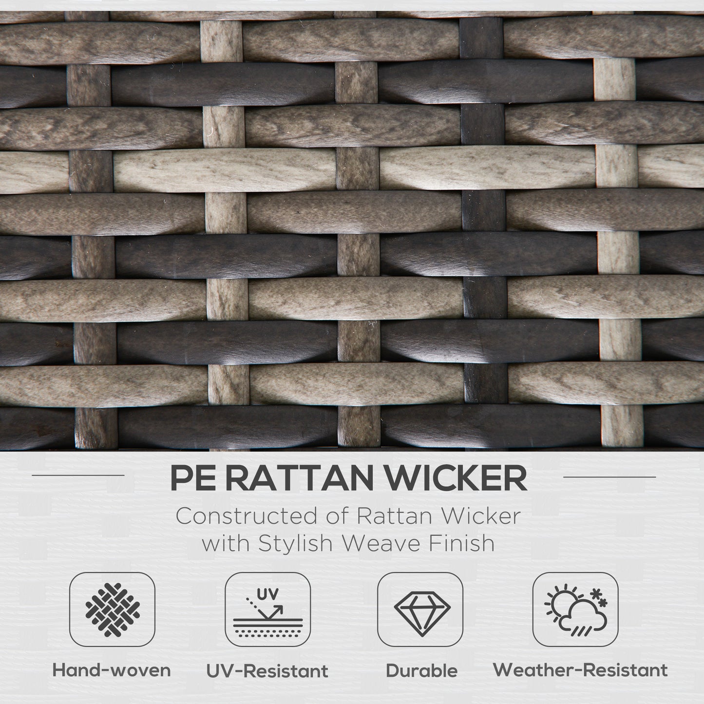Outsunny Outdoor PE Rattan Narożnik Sofa, Garden Wicker Furniture Pojedynczy Sofa Krzesło z Poduszkami, Głęboki Szary