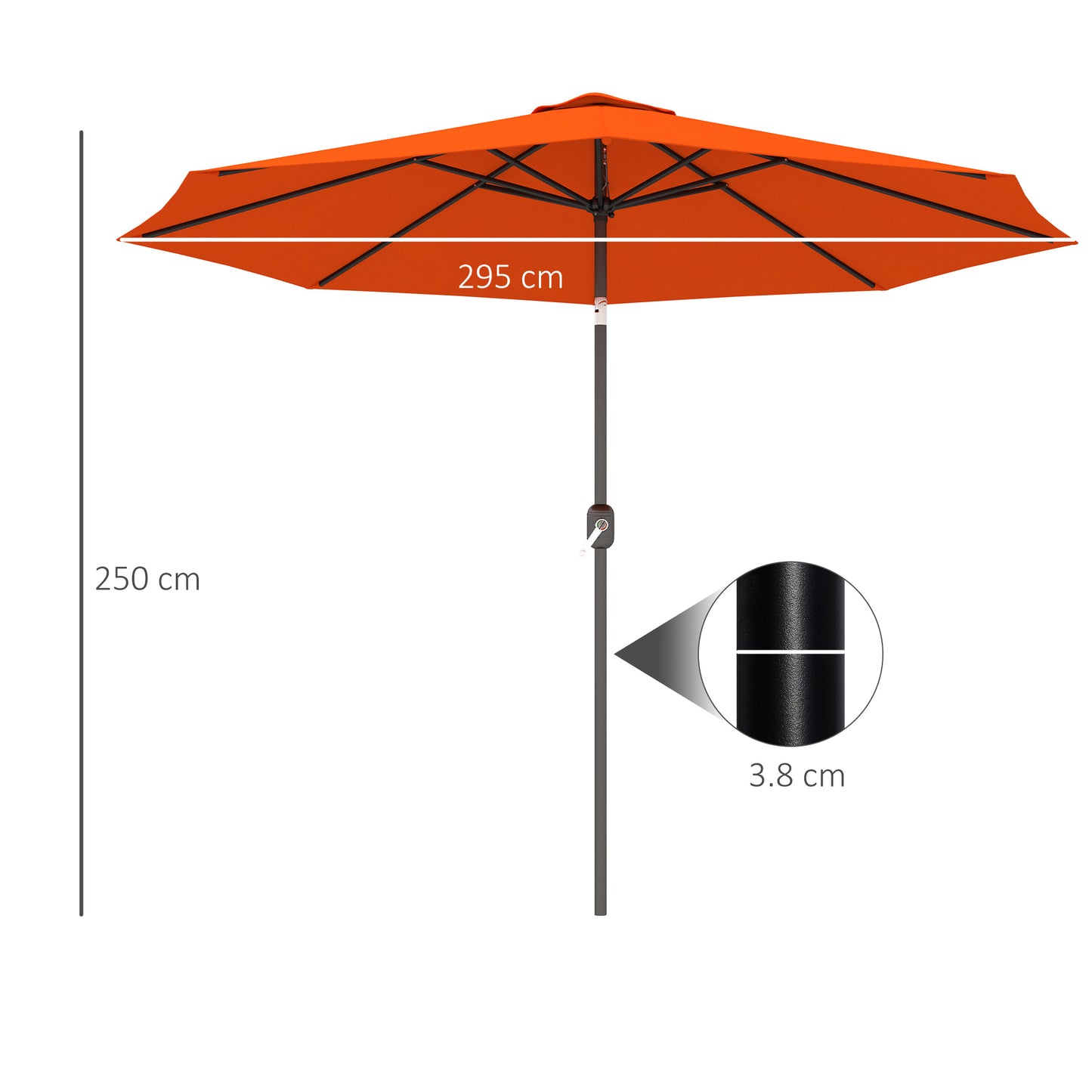 Outsunny 3 m Parasol ogrodowy, zewnętrzny parasol przeciwsłoneczny z 8 żebrami, uchwytem uchylnym i korbowym na balkon, ławka, ogród, pomarańczowy