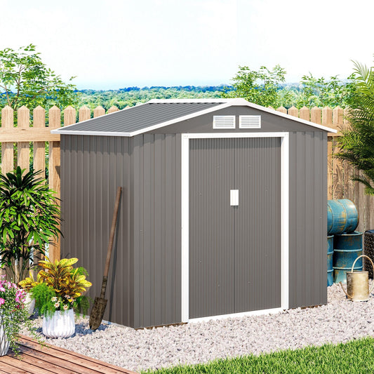 Outsunny Lockable Garden Metal Storage Shed in Grey, image 2