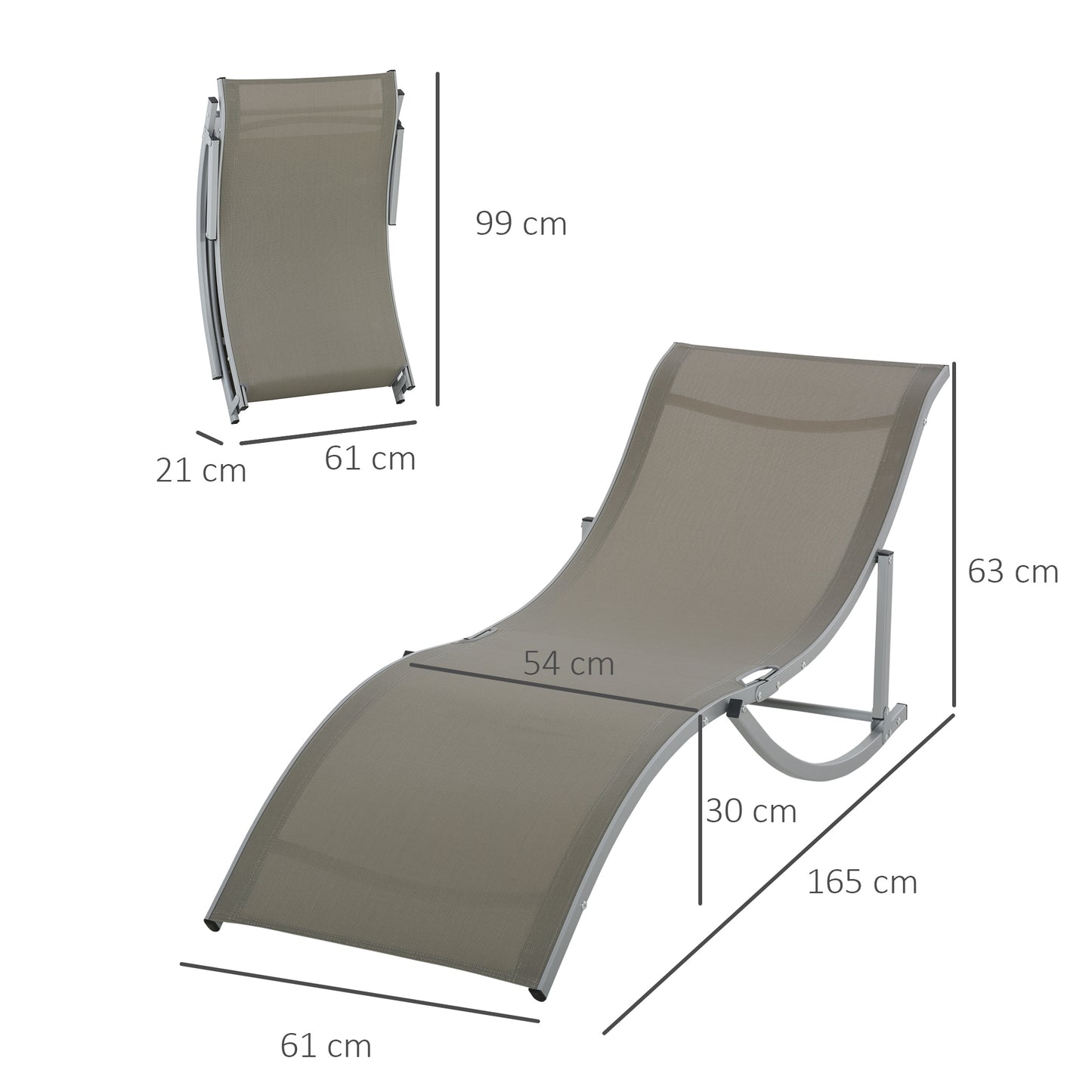 Outsunny Zestaw 2 składanych leżaków w kształcie litery S, leżaków ogrodowych, leżaków ogrodowych, na patio, plażę, jasnoszary