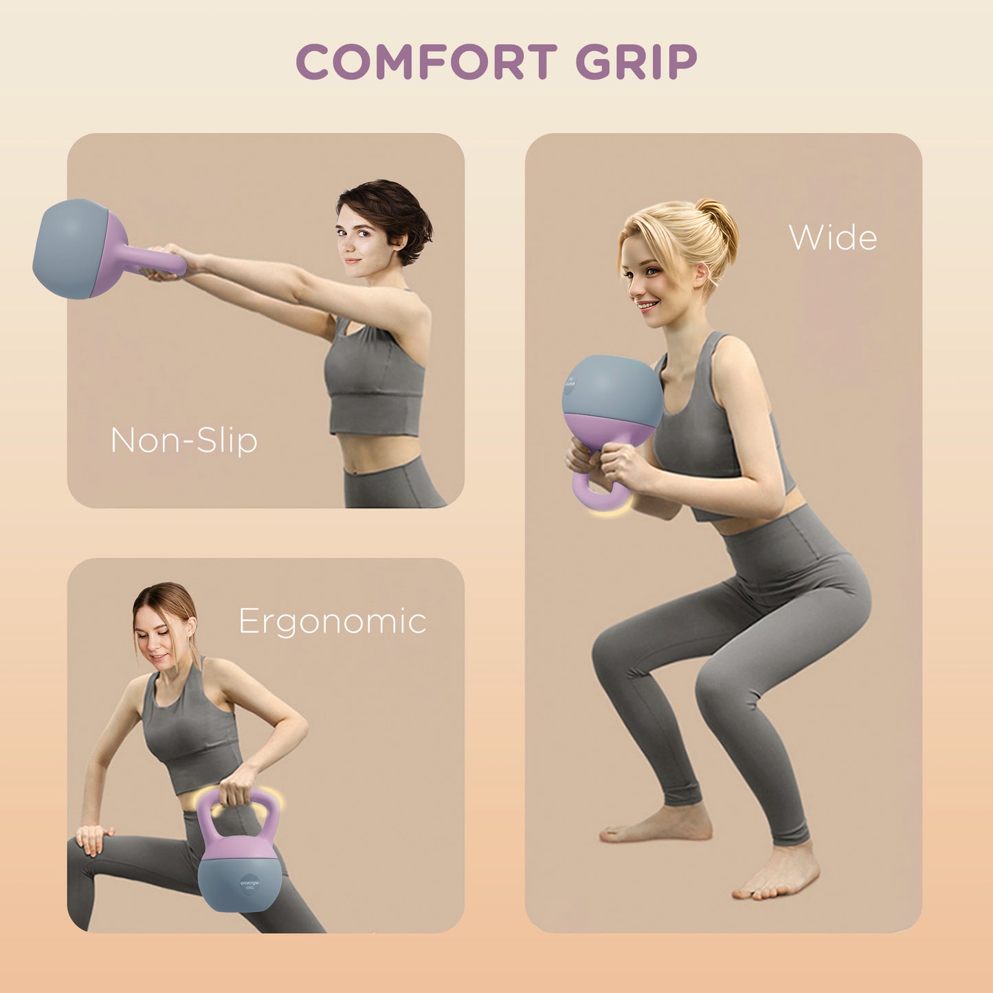 SPORTNOW 8KG Soft Kettlebell, Kettlebell with Non-Slip Handle for Home Gym, Weight Lifting, Strength Training, Purple/Grey