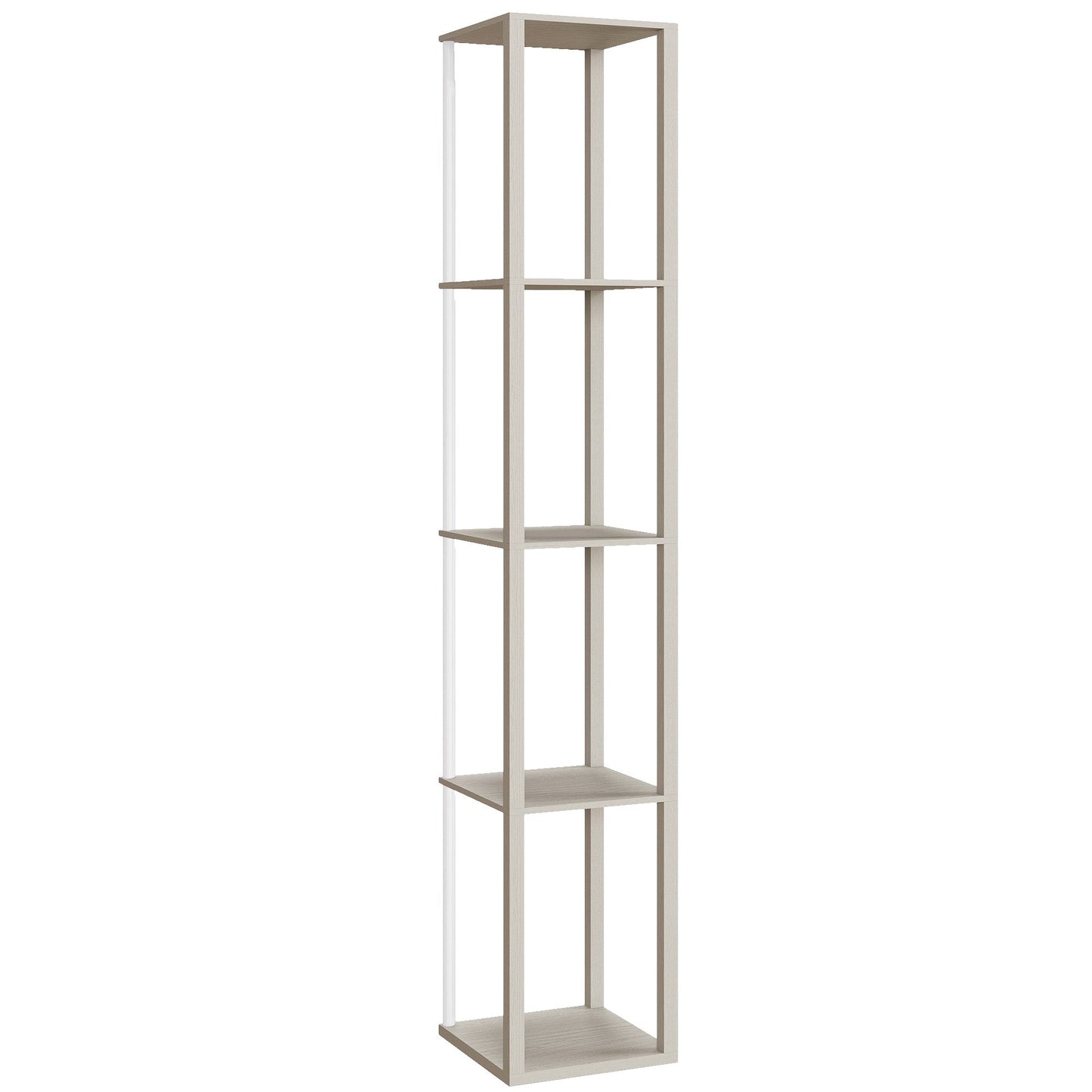 HOMCOM RGB LED Floor Lamp with Shelves, Modern Dimmable Standing Lamp with Remote Control, Adjustable Brightness & Speed for Living Room, Bedroom, Office, Oak