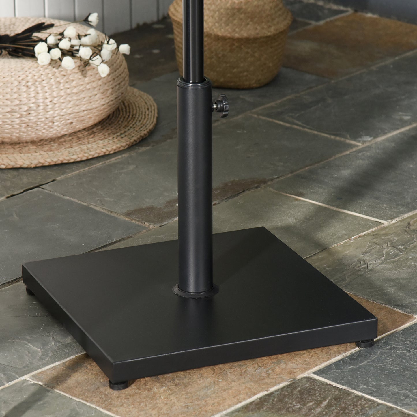 Outsunny â35/38/48MM 18KG Steel Square Parasol Stand Base w/ Adjustable Knob Umbrella Stand Garden Patio Outdoor Home, Black