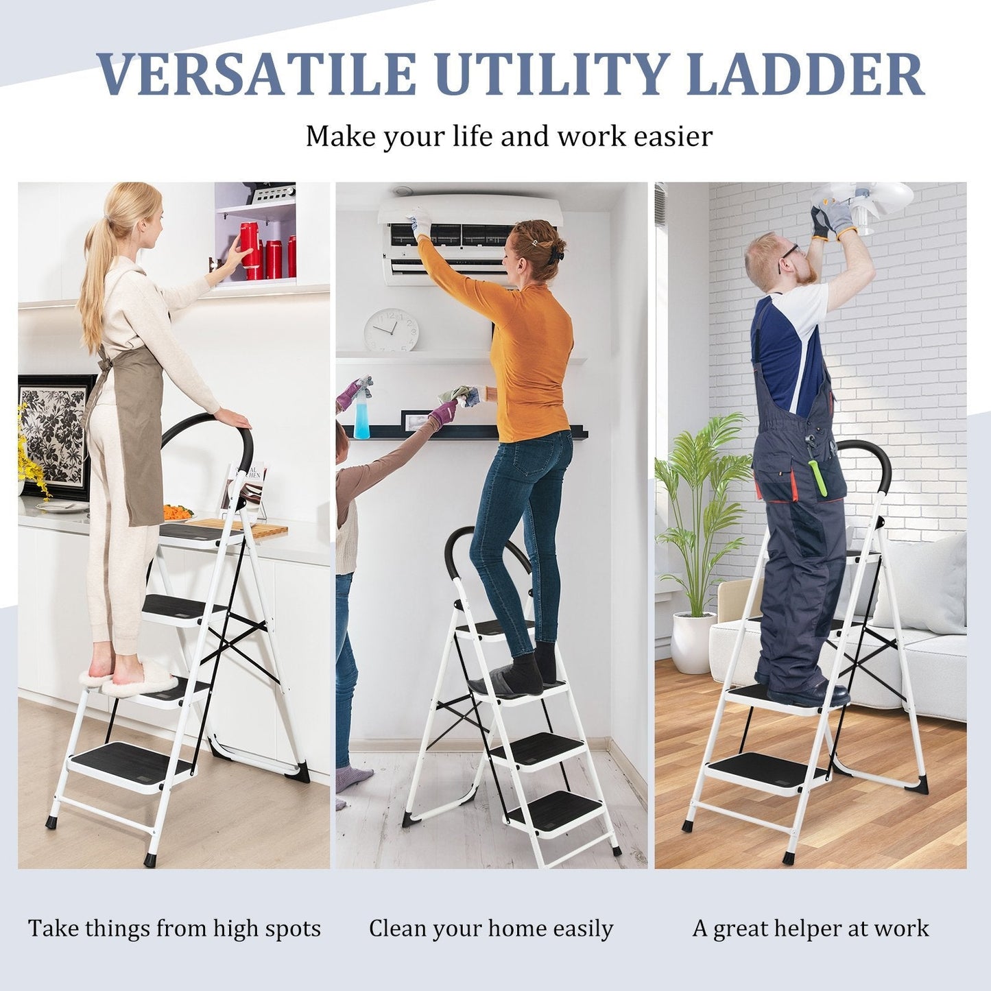Folding Anti Slip 4 Step Ladder with Extra Wide Platform