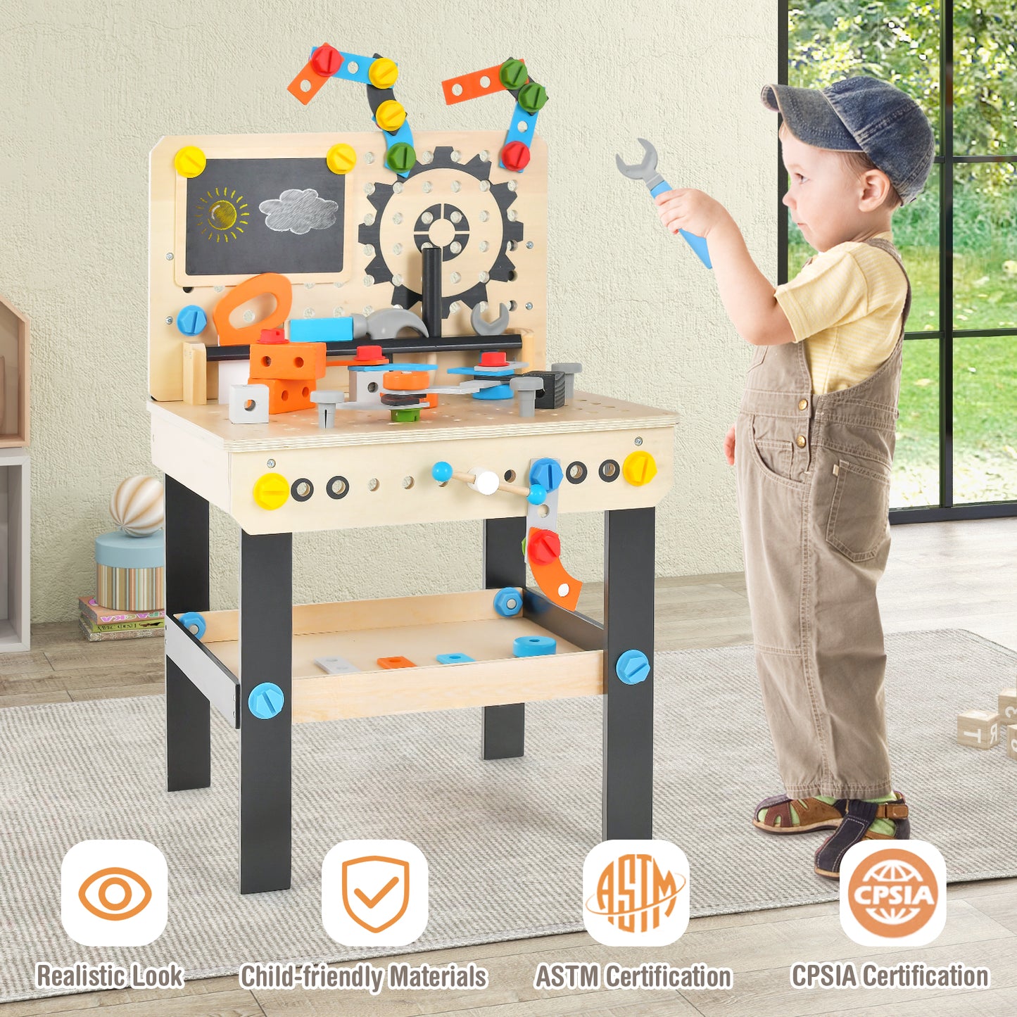 Kids Pretend Play Workbench with Tools Set and Realistic Accessories