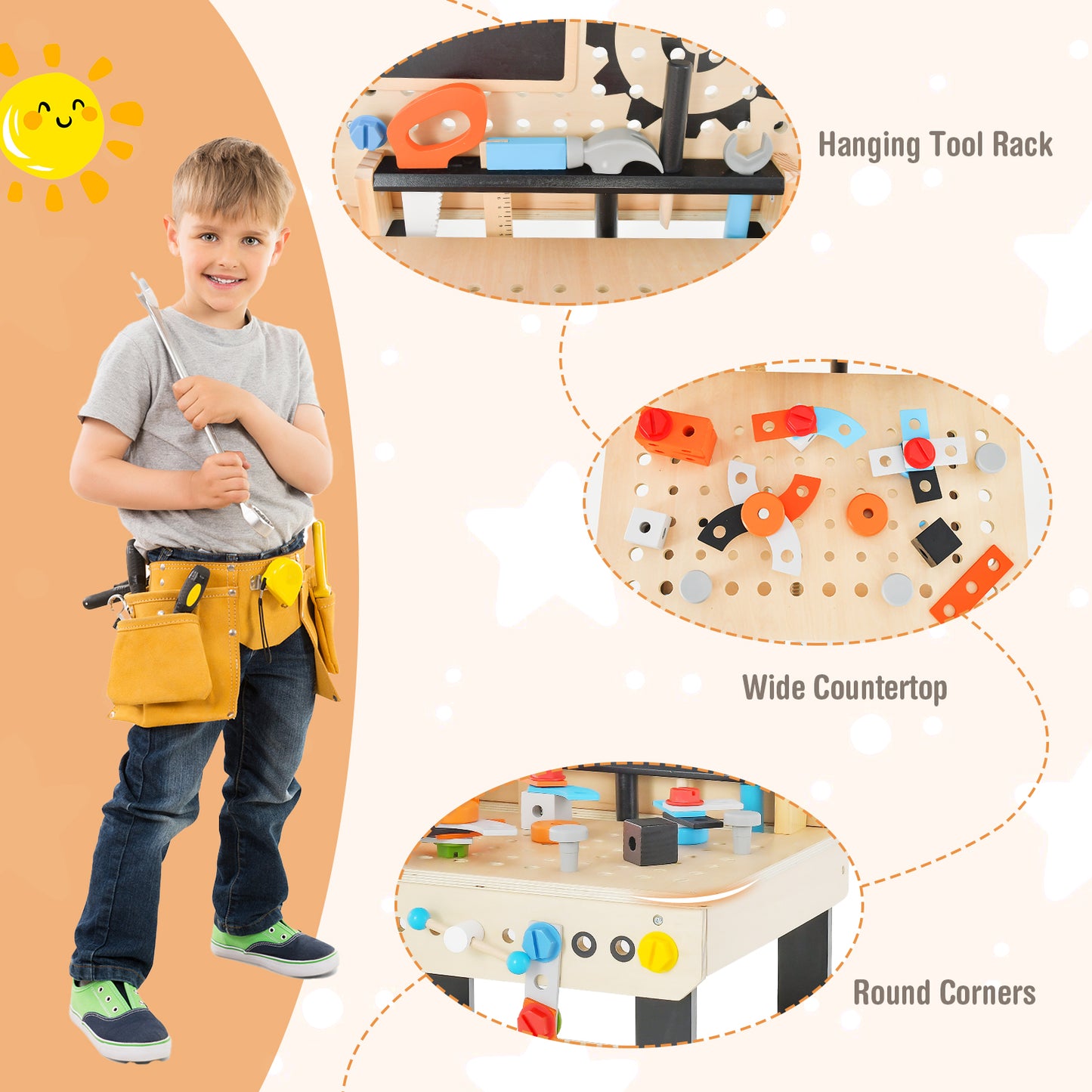 Kids Pretend Play Workbench with Tools Set and Realistic Accessories