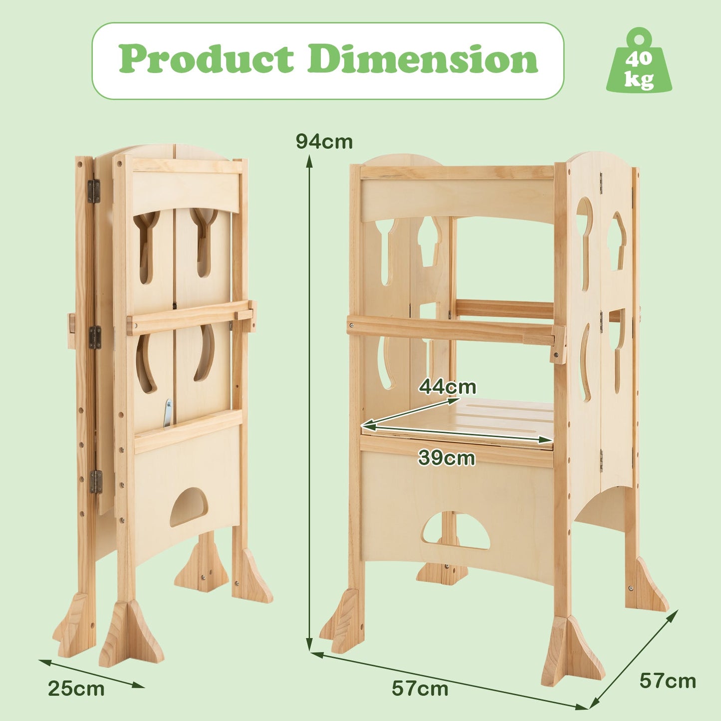 Folding Height Adjustable Kids Step Stool with Safety Latches-Natural