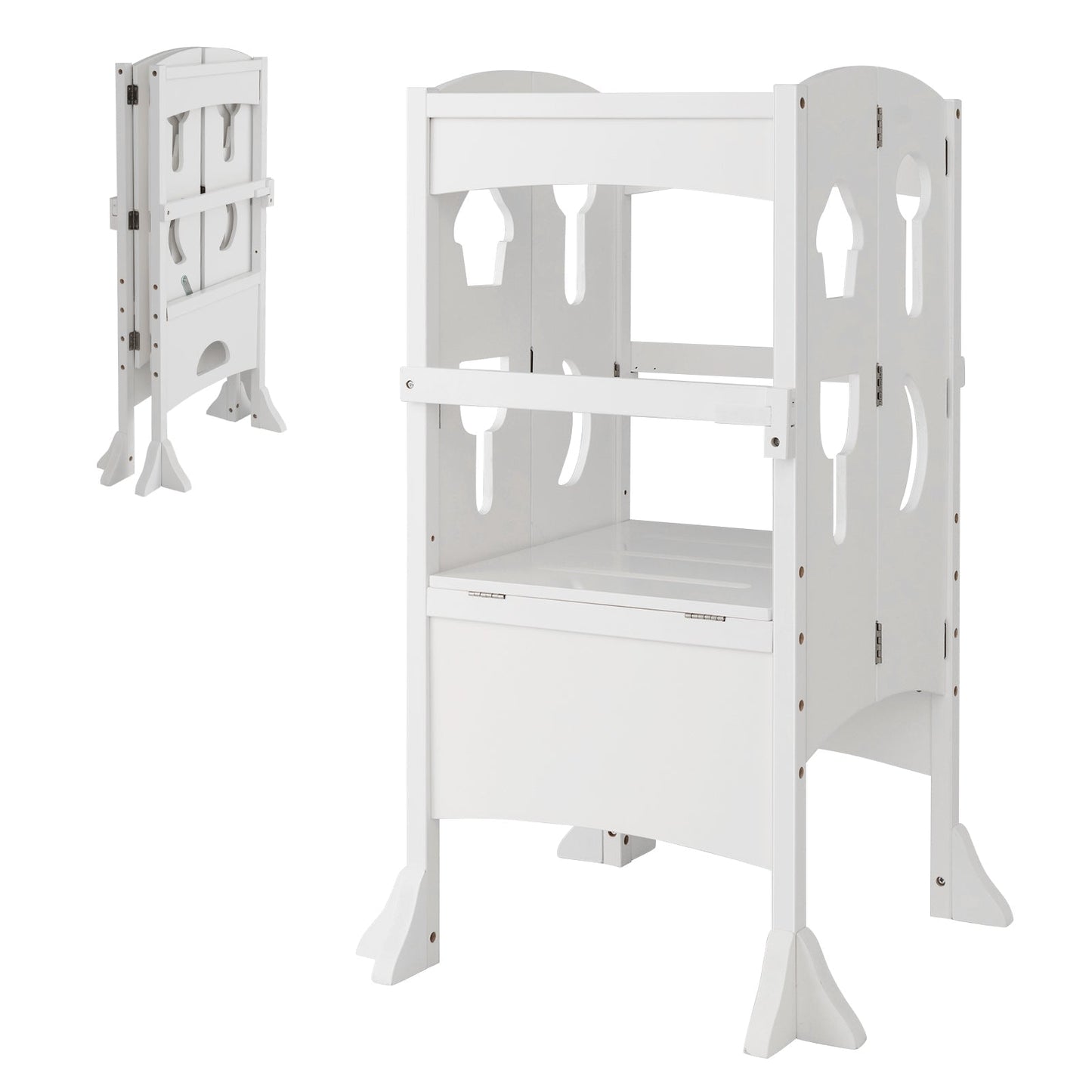Folding Height Adjustable Kids Step Stool with Safety Latches-White