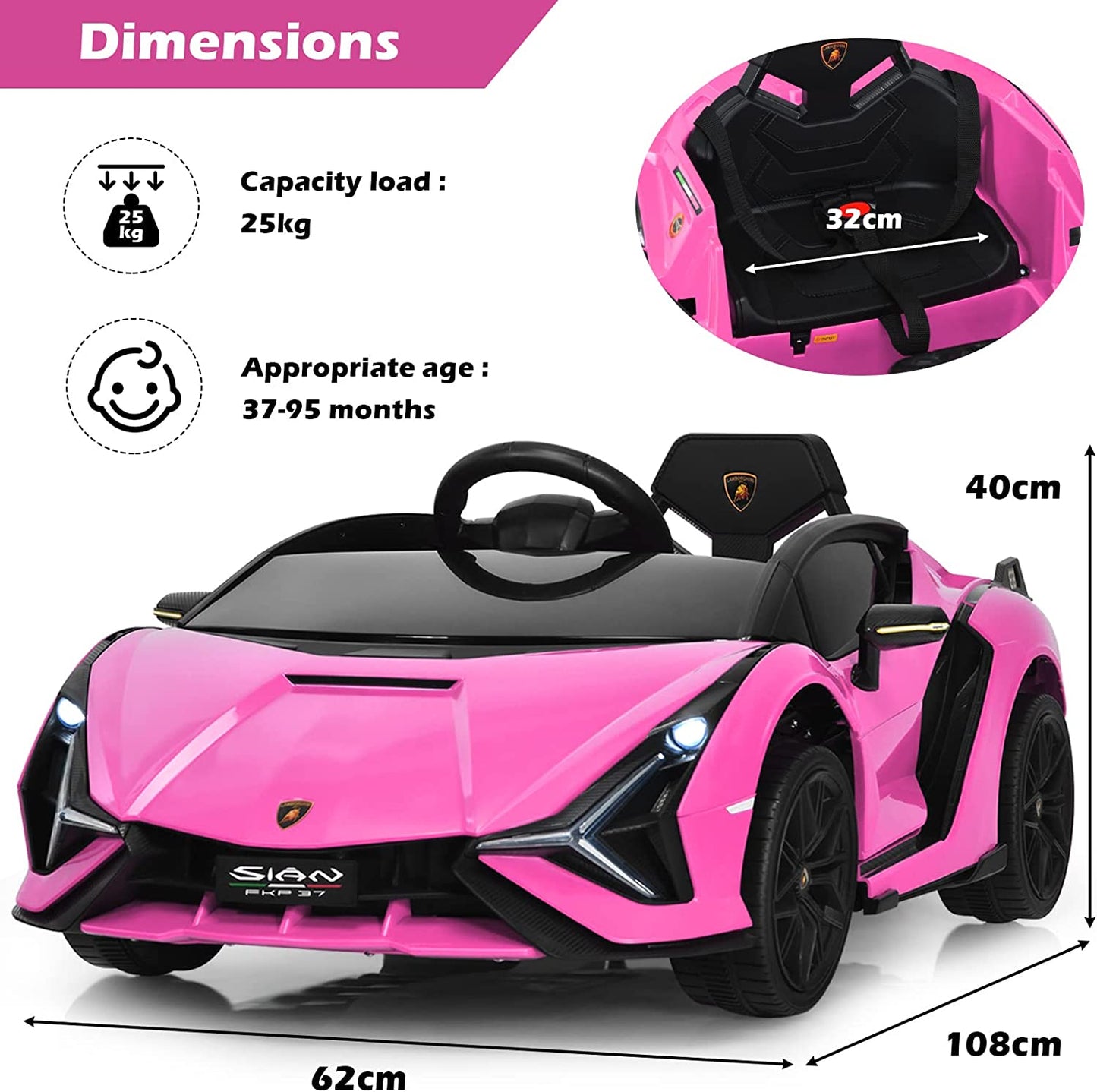 12V Kids Electric Ride on Car with Remote Control-Pink