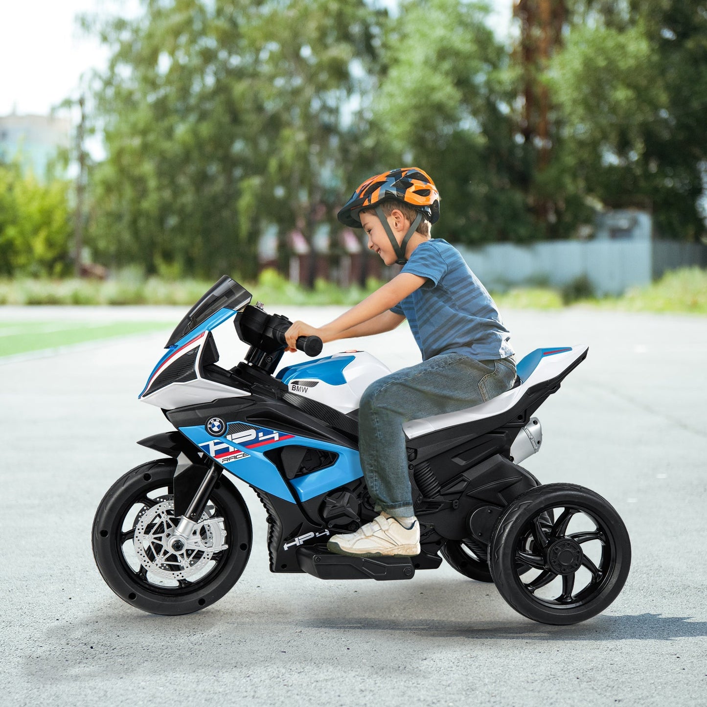 12V Kids Motorcycle Ride-On Toy with Music and Headlight-Blue