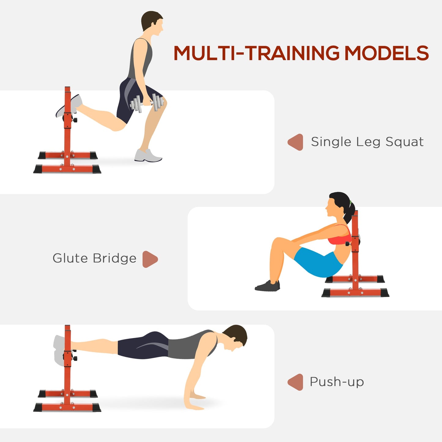 SPORTNOW Bulgarian Split Squat Stand, 12-Level Adjustable Single Leg Squat Machine with Foam Roller and Anti-Slip Pads for Lower Body Strength Training, Red