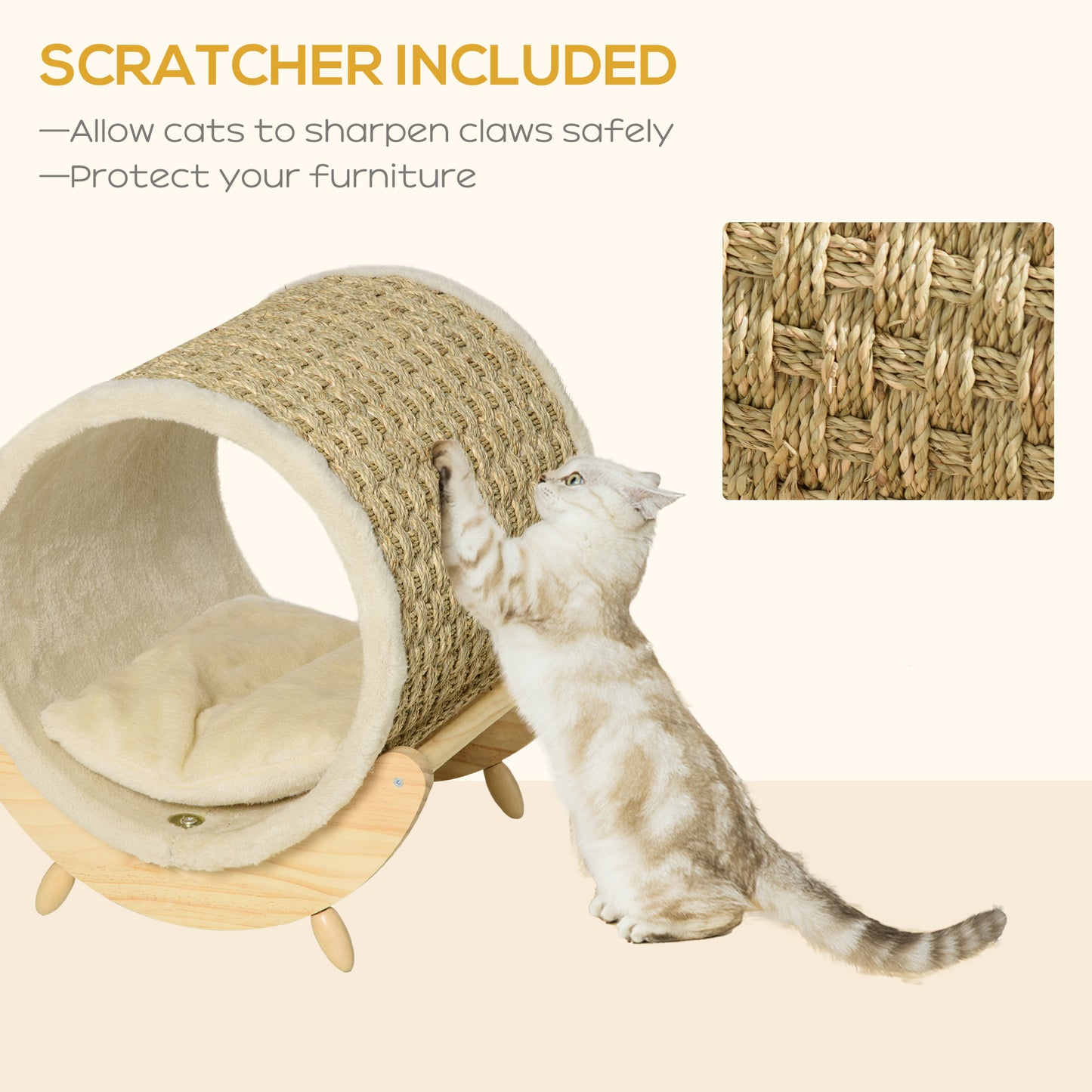 PawHut Raised Cat House, z drapakiem - beżowy
