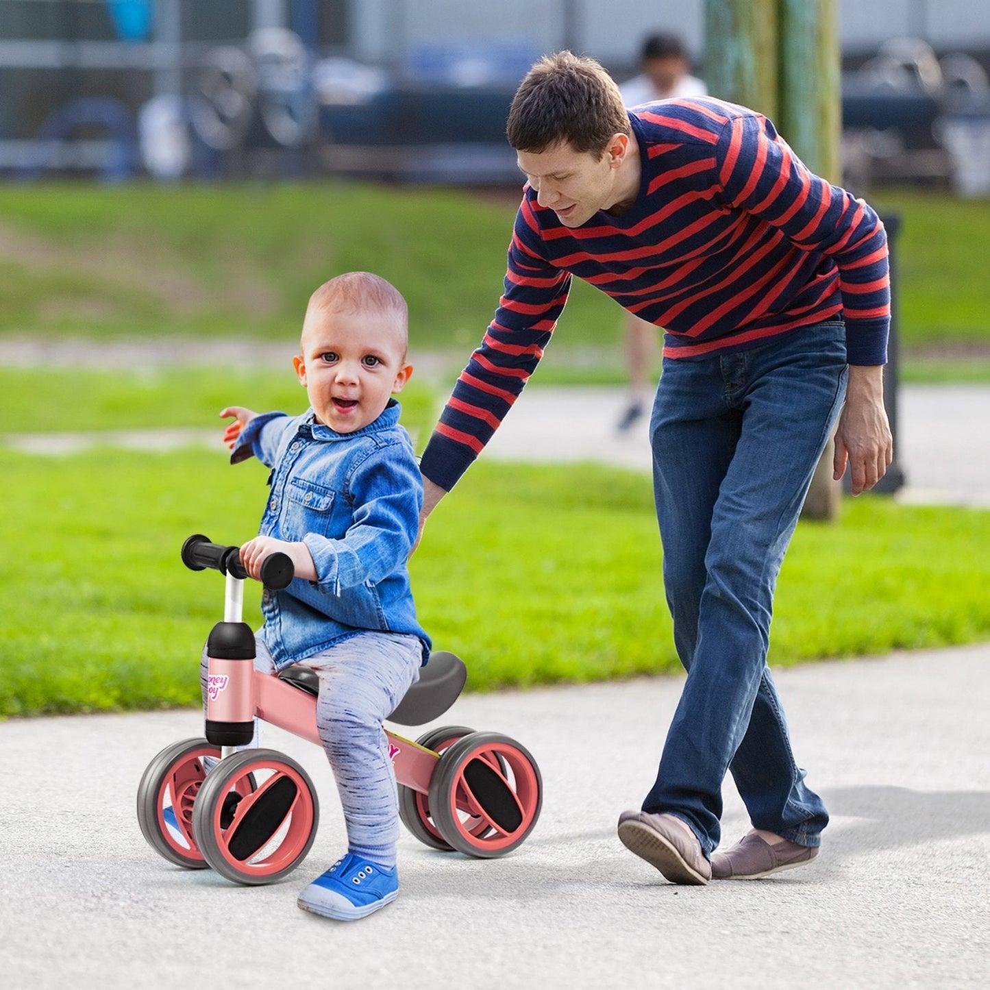Baby Balance Bike with 4 Wheels and Limited Steering-Pink