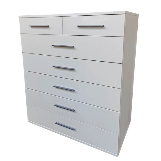 White Chest of Drawers TRAFFORD Large Chest, 7 Drawers Gloss Finish