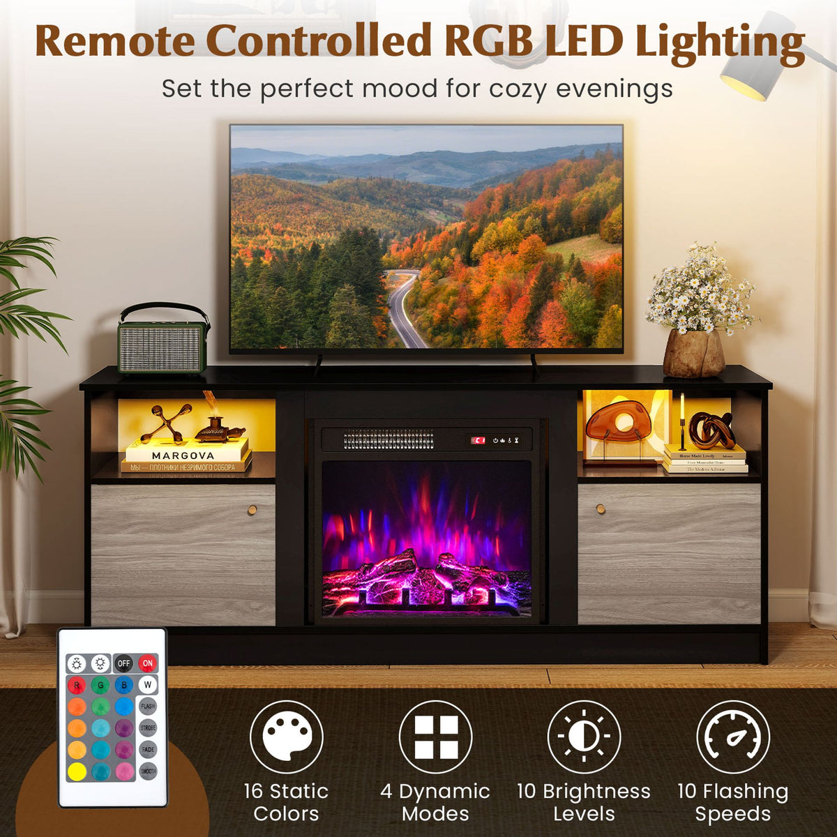 TV Stand with Electric Fireplace Combo for Living Room