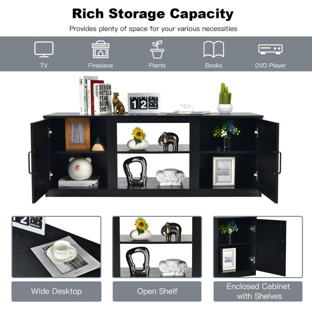 58 Inch TV Stand with 1500W Faux Fireplace for TVs up to 65 Inch-Black