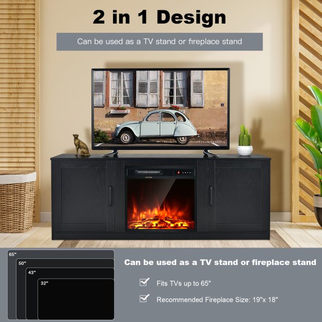 58 Inch TV Stand with 1500W Faux Fireplace for TVs up to 65 Inch-Black
