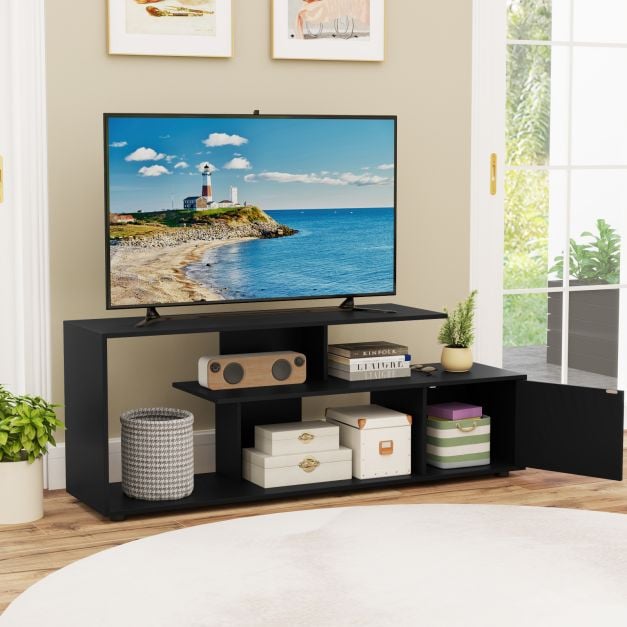 TV stand for TVs up to 55 inches with shelves & cabinet TV cabinet lowboard black