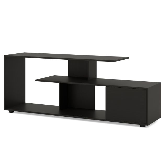 TV stand for TVs up to 55 inches with shelves & cabinet TV cabinet lowboard black