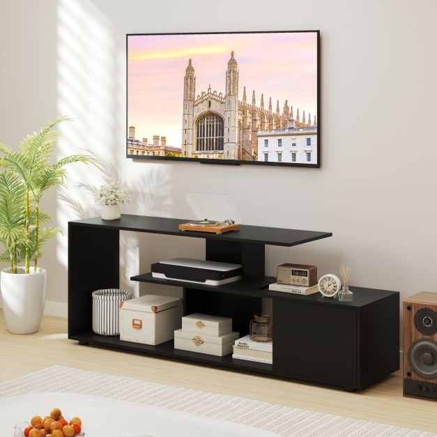 TV stand for TVs up to 55 inches with shelves & cabinet TV cabinet lowboard black