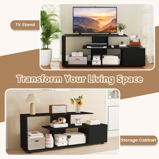 TV stand for TVs up to 55 inches with shelves & cabinet TV cabinet lowboard black