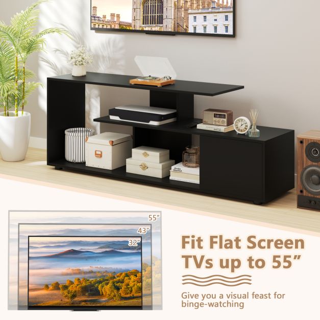 TV stand for TVs up to 55 inches with shelves & cabinet TV cabinet lowboard black