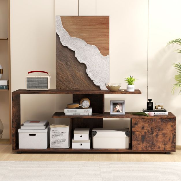 TV stand for TVs up to 55 inches with shelves & cabinet TV cabinet lowboard brown