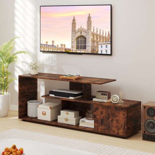 TV stand for TVs up to 55 inches with shelves & cabinet TV cabinet lowboard brown