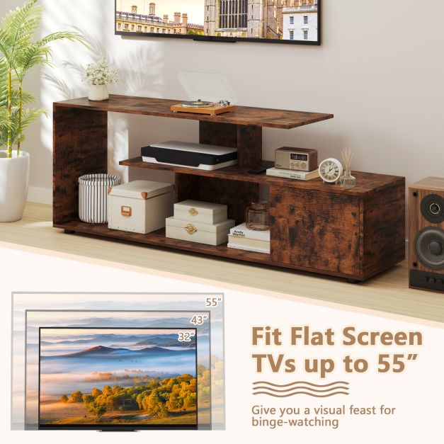TV stand for TVs up to 55 inches with shelves & cabinet TV cabinet lowboard brown