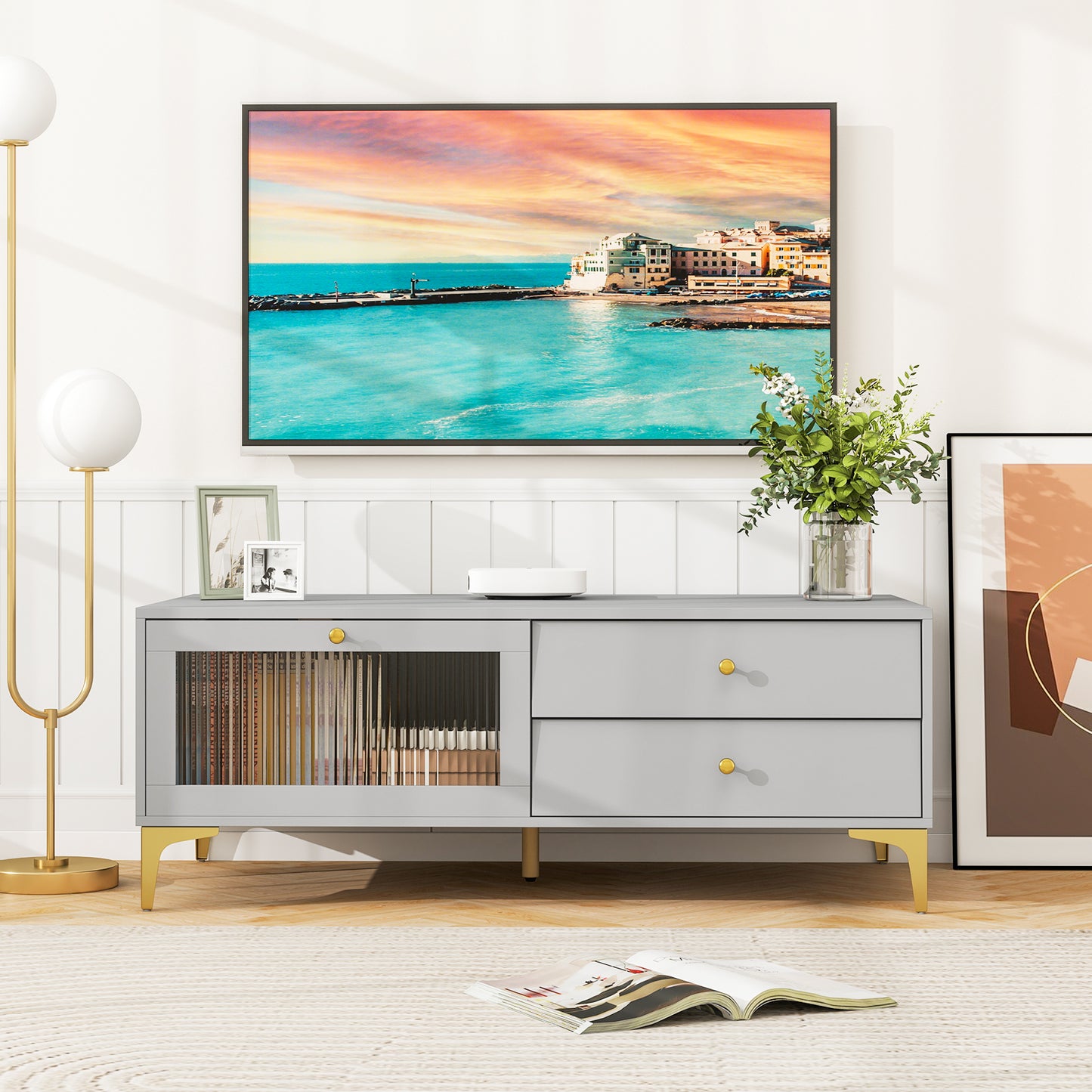 120 cm TV Stand with Compartment for 55-Inch TV-Grey