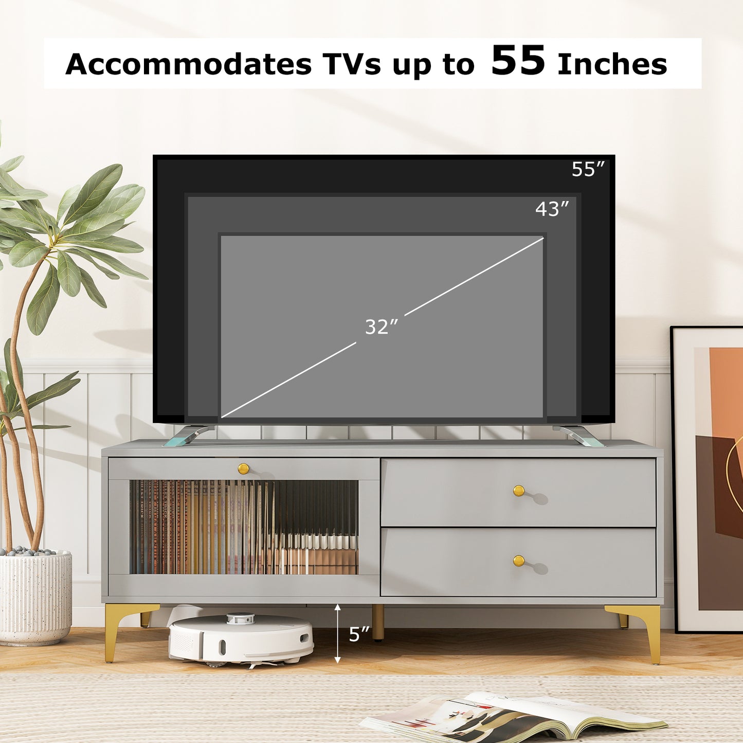 120 cm TV Stand with Compartment for 55-Inch TV-Grey