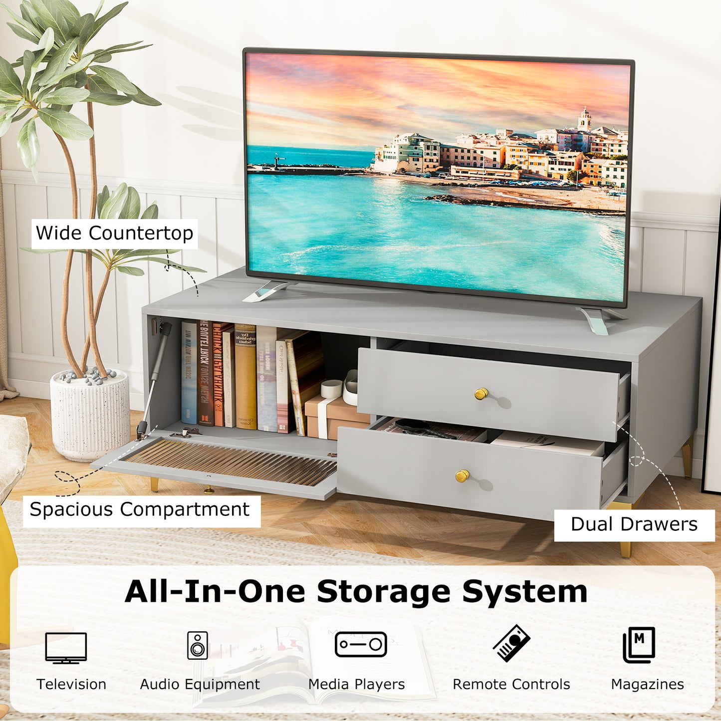 120 cm TV Stand with Compartment for 55-Inch TV-Grey