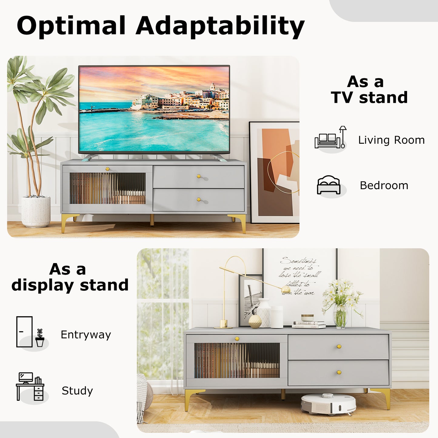 120 cm TV Stand with Compartment for 55-Inch TV-Grey