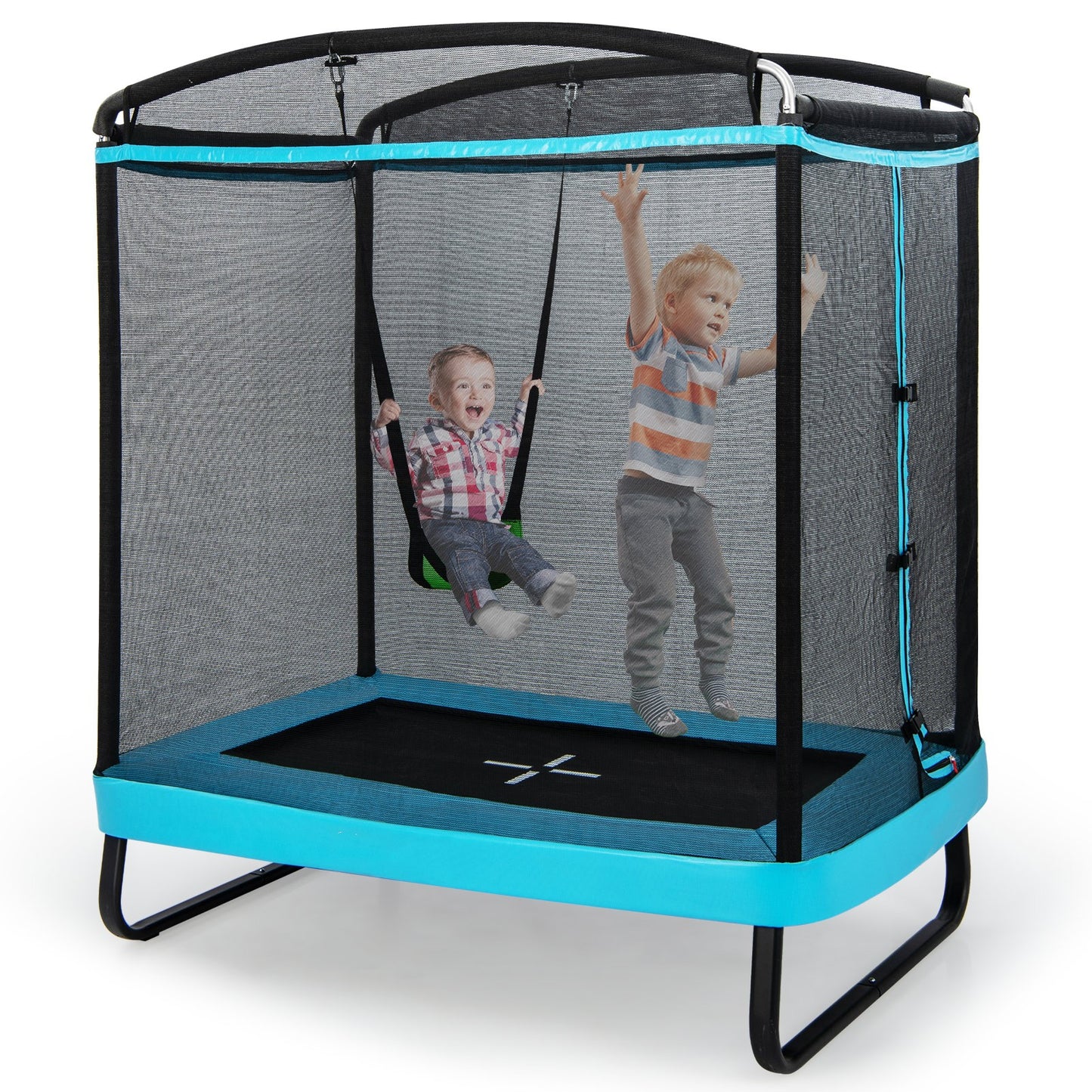 6 Feet Kids Trampoline with Swing and Enclosure Safety Net-Blue