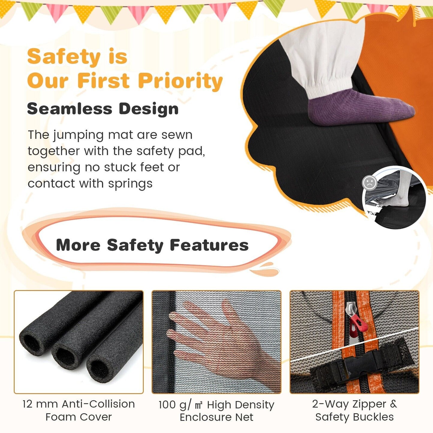 6 Feet Kids Trampoline with Swing and Enclosure Safety Net-Orange