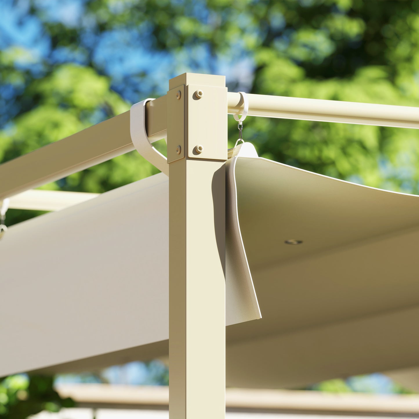 Outsunny 3 x 3(m) Pergola ogrodowa z rozsuwanym dachem i magnetycznym mocowaniem, zestaw pergoli zewnętrznej z baldachimem przeciwsłonecznym, UPF30+, khaki