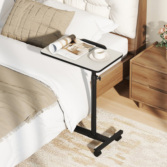 Overbed Table Tilting Bedside Table with Wheels Adjustable Height-Grey