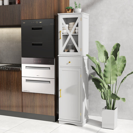 Tall Bathroom Cabinet with Drawer 2 Doors and 3 Adjustable Shelves-White