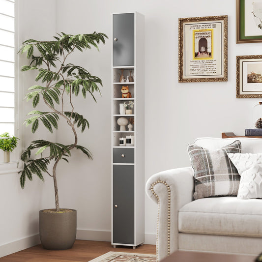 180CM Tall Freestanding Bathroom Cabinet with 2 Doors and 1 Drawer-Gray & White