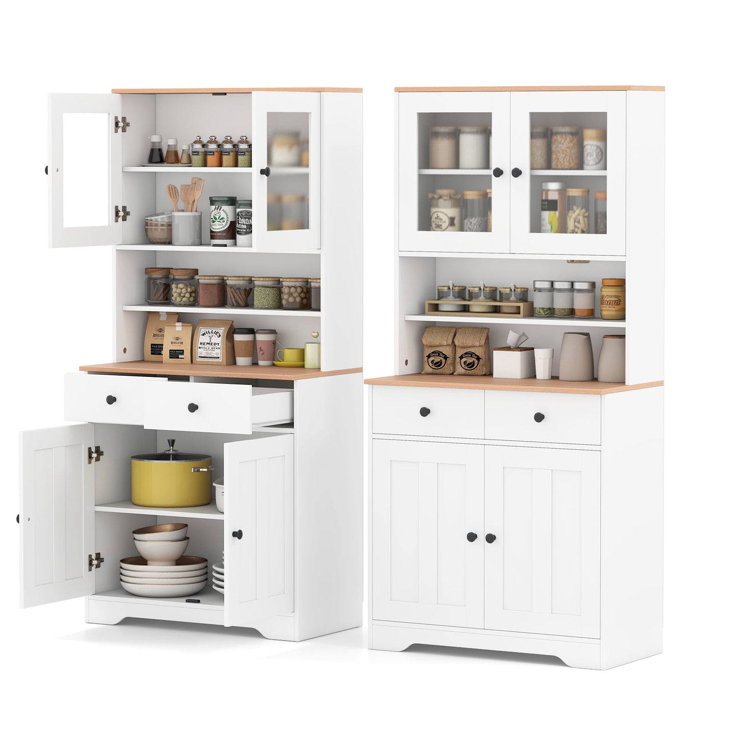 Modern Tall Kitchen Storage Cabinet Buffet Sideboard for Dining Room Living Room-White