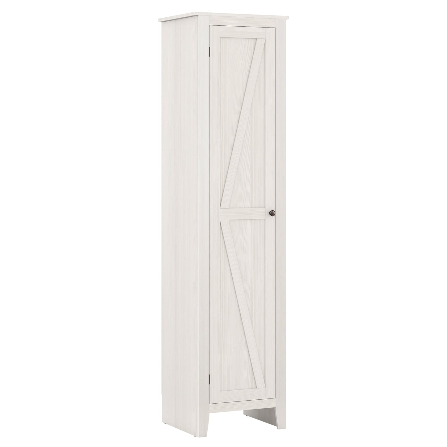 Tall Storage Cabinet with Four Shelves and Single Door-White