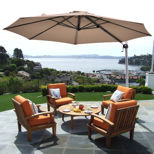3.3m Patio Cantilever Umbrella with Tilting Adjustment and Cross base-Tan