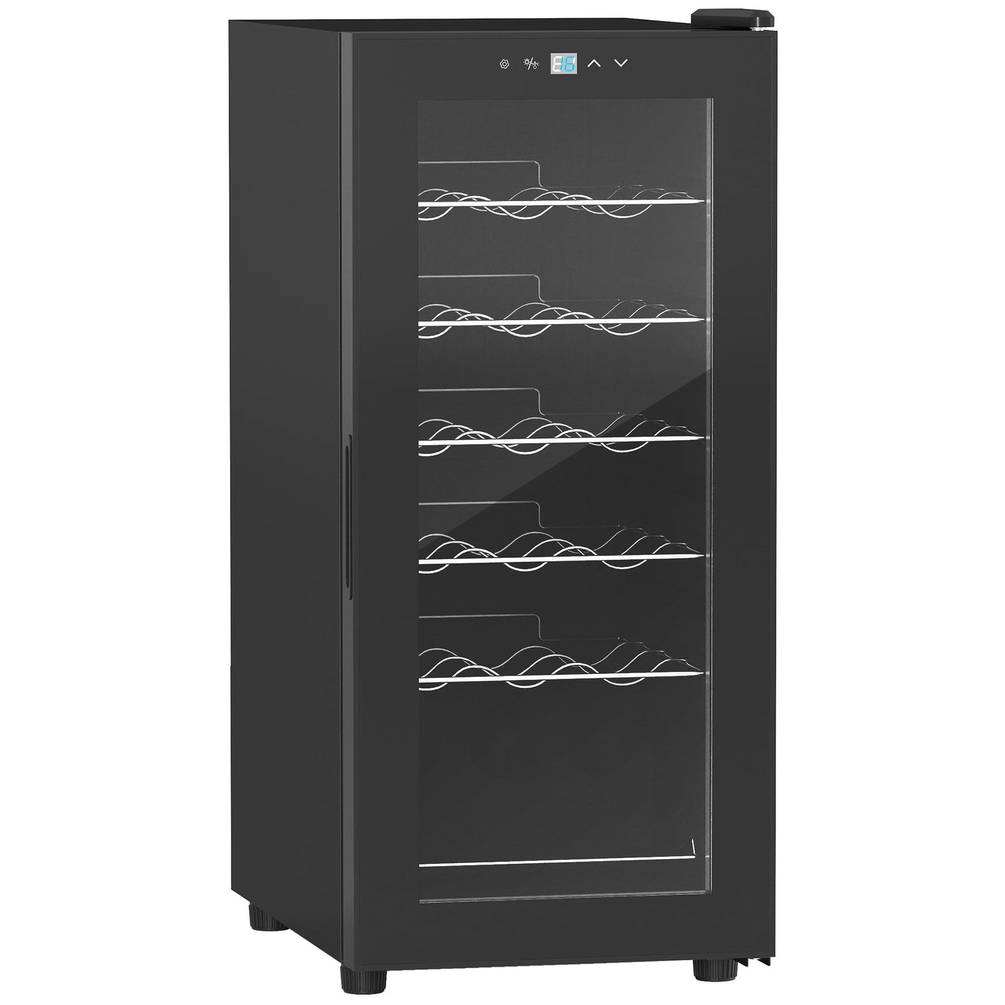 HOMCOM 50L chłodziarka do wina, 18 butelek, 5-18√Ǭ∞ wolnostojąca lodówka do wina ze szklanymi drzwiami, oświetleniem LED, kontrolą temperatury i cyfrowym ekranem dotykowym, czarna
